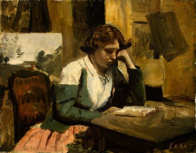 Young Girl Reading by Jean Baptiste Camille Corot